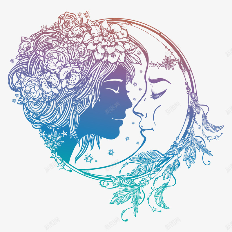 美丽女子和月亮头像png免抠素材_新图网 https://ixintu.com 头像 小清新 月亮头像 美丽女子 背景装饰 蓝色