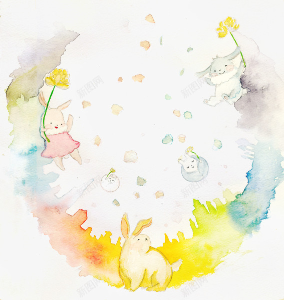 手绘月亮上的兔子png免抠素材_新图网 https://ixintu.com 儿童插画 兔子 卡通 卡通人物 卡通动物 可爱 插画 故事插画
