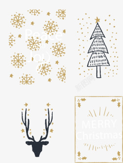 发光驯鹿圣诞素材库四张手绘圣诞节卡片高清图片