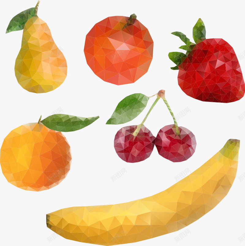 多边形水果png免抠素材_新图网 https://ixintu.com 卡通水果 多边形水果 梨子 水果 矢量水果 草莓 香蕉