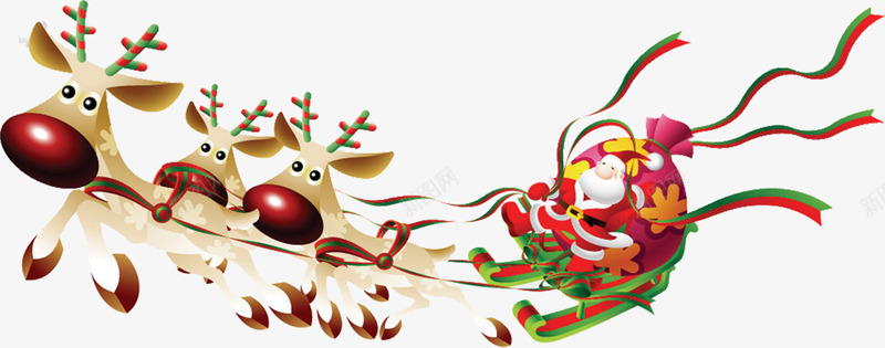 雪橇彩带装饰圣诞png免抠素材_新图网 https://ixintu.com 圣诞 彩带 装饰 雪橇