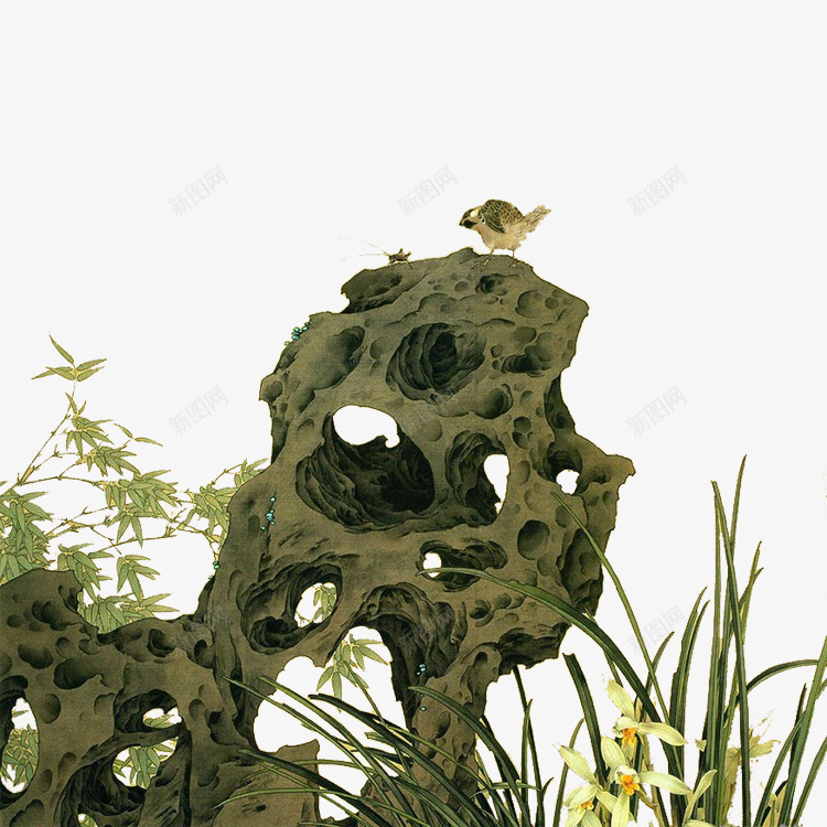 水墨画假山小鸟绿草png免抠素材_新图网 https://ixintu.com 假山 小鸟 水墨画 绿草