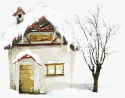 下雪小房子树枝圣诞图案素材