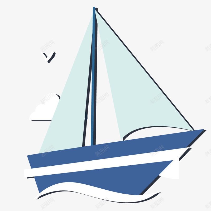 蓝色帆船装饰图矢量图ai免抠素材_新图网 https://ixintu.com 帆船 蓝色 装饰图 矢量图