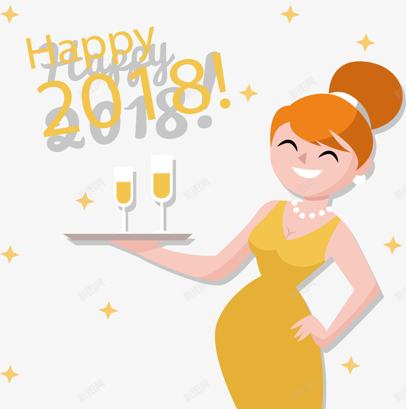 穿黄裙子的女人2018新年派对png免抠素材_新图网 https://ixintu.com 2018 2018派对 参加派对 新年派对 派对女王 矢量png