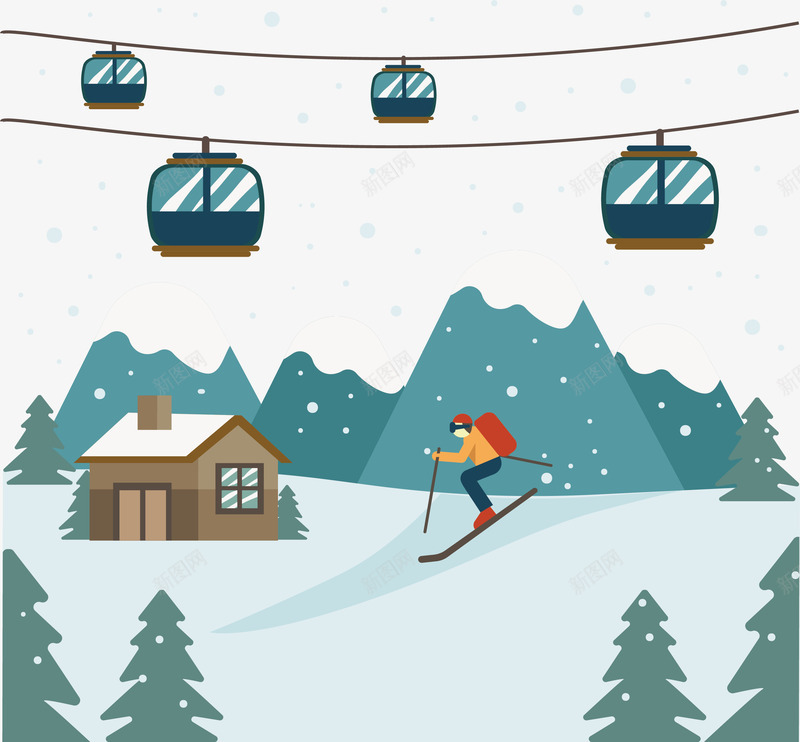冬季雪山上滑雪的人矢量图ai免抠素材_新图网 https://ixintu.com 滑雪 滑雪中心 滑雪场 滑雪的人 矢量png 缆车 矢量图