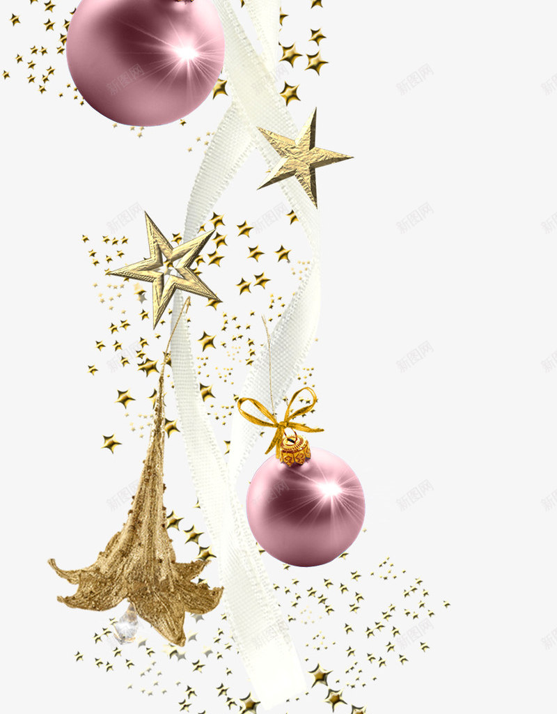 蝴蝶结装饰圣诞png免抠素材_新图网 https://ixintu.com 五角星 圣诞彩球 圣诞节素材 彩球 白色绳子