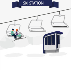 滑雪缆车冬季乘坐缆车滑雪矢量图高清图片