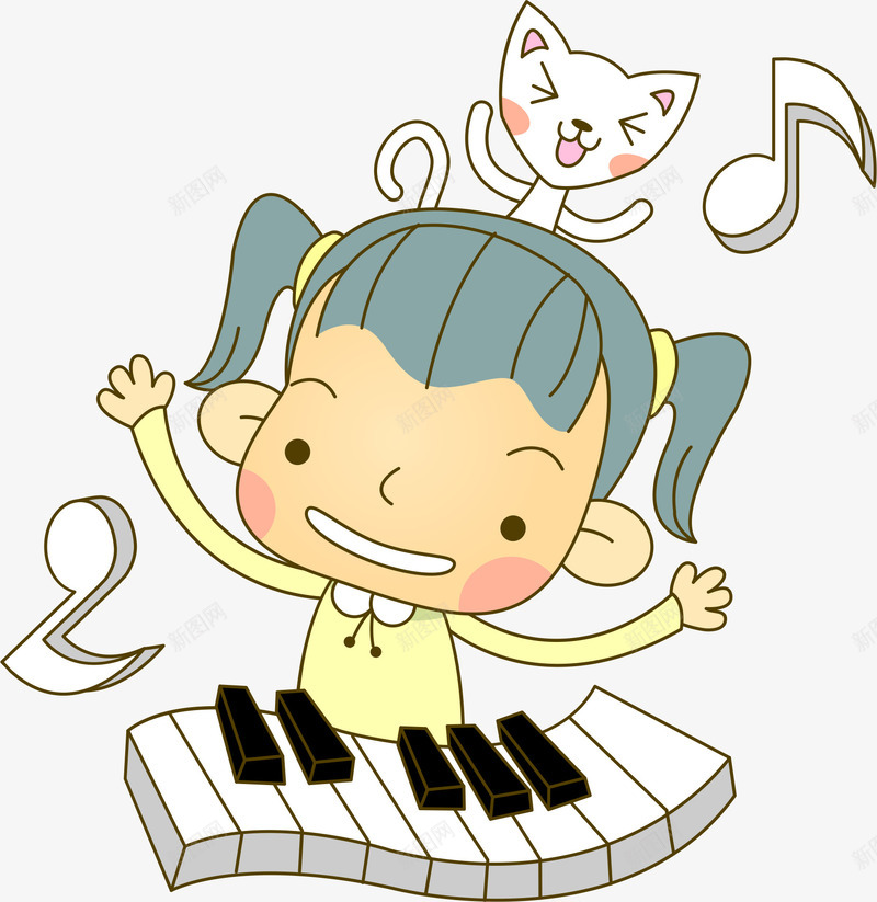 可爱钢琴女孩矢量图ai免抠素材_新图网 https://ixintu.com AI 儿童 卡通 可爱 女孩 小猫 手绘 钢琴 键盘 音符 矢量图