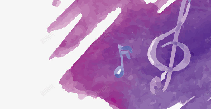 紫色水彩音符png免抠素材_新图网 https://ixintu.com 卡通 水彩绘 紫色 背景装饰 音乐 音符 音符花边 颜料
