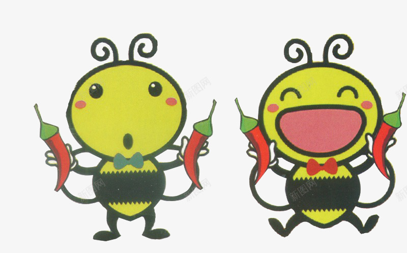 两只小蜜蜂红色辣椒png免抠素材_新图网 https://ixintu.com 卡哇伊 卡通 可爱 小蜜蜂 辣椒