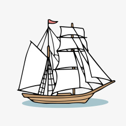 卡通白色航海帆船素材