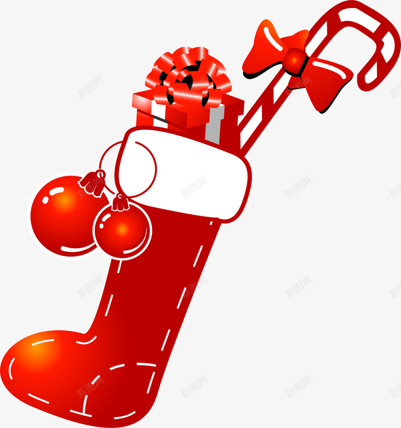 红色礼物彩球圣诞袜png免抠素材_新图网 https://ixintu.com Christma Christmas Merry 圣诞快乐 圣诞节 圣诞袜 拐杖糖果 礼品 礼盒