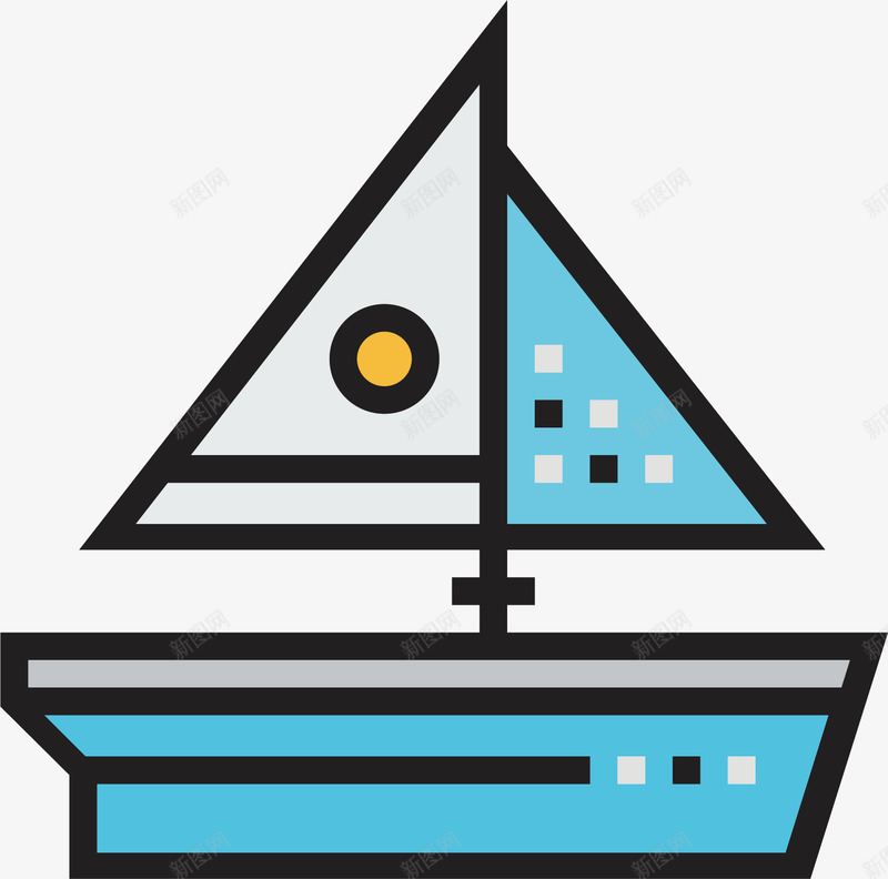 简约帆船标图标png_新图网 https://ixintu.com 卡通有趣 帆船 彩色底纹 扁平化 矢量图案 简约