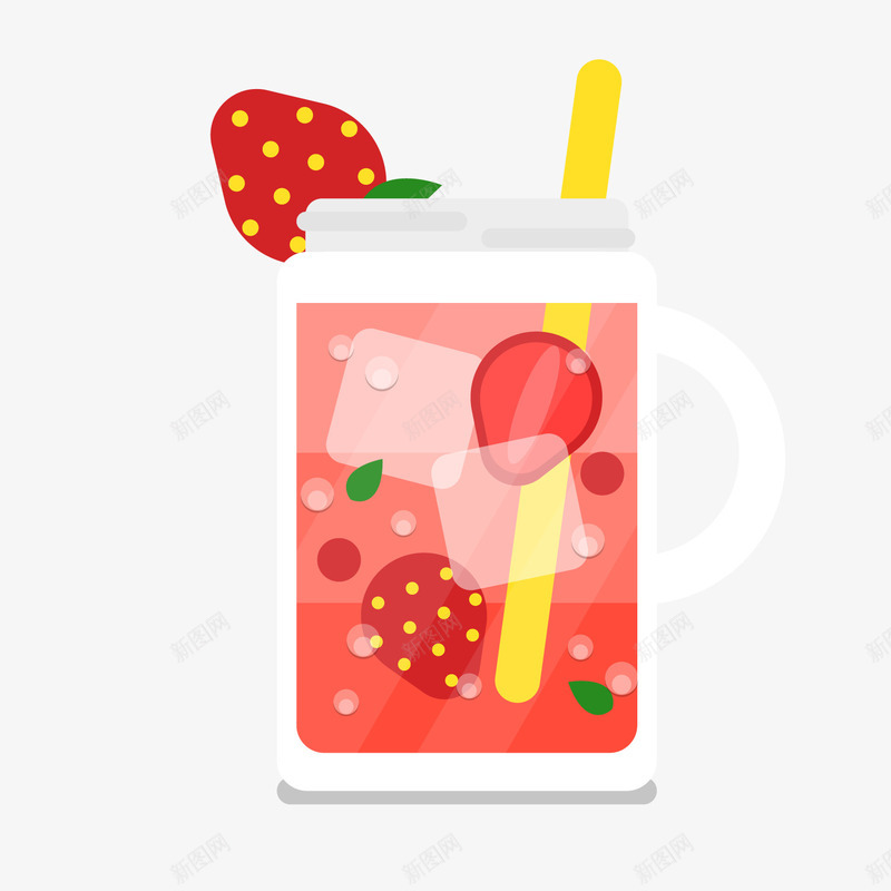 红色卡通草莓汁png免抠素材_新图网 https://ixintu.com 卡通饮料 玻璃杯 红色果汁 背景装饰 草莓汁