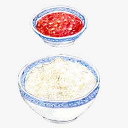 手绘米饭和辣椒酱素材