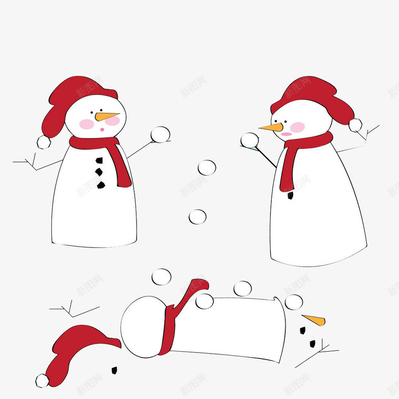 打雪仗的可爱小雪人png免抠素材_新图网 https://ixintu.com 冬季 开心 手绘 打雪仗 玩耍 简约 雪人 雪球