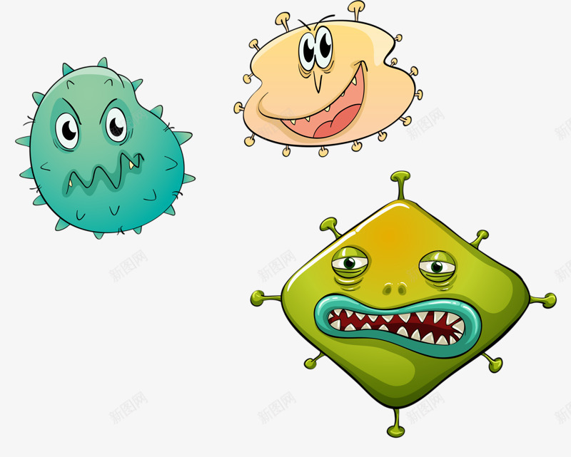 细菌病毒png免抠素材_新图网 https://ixintu.com 卡通 微生物 病毒 细菌
