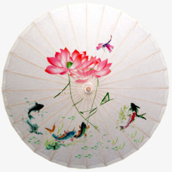 中国风纸伞中国风荷花图鲤鱼油纸伞高清图片