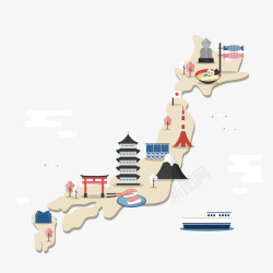 日本建筑日本地图手绘矢量图高清图片