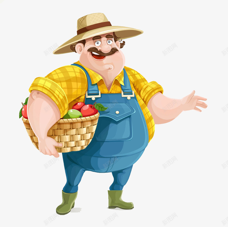 抱着水果篮戴帽子的大叔png免抠素材_新图网 https://ixintu.com 卡通水果 戴帽子的大叔 水果篮子