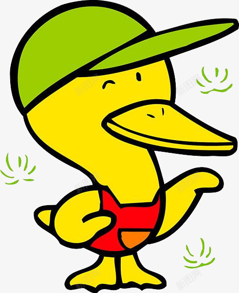 戴帽子的鸭子png免抠素材_新图网 https://ixintu.com 一只 卡通 可爱 嘴巴 手绘 绿色 鸭子 黄色