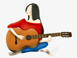 卡通手绘弹吉他的女孩素材