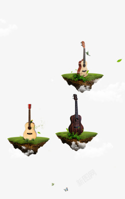 棕色吉他漂浮的小岛高清图片