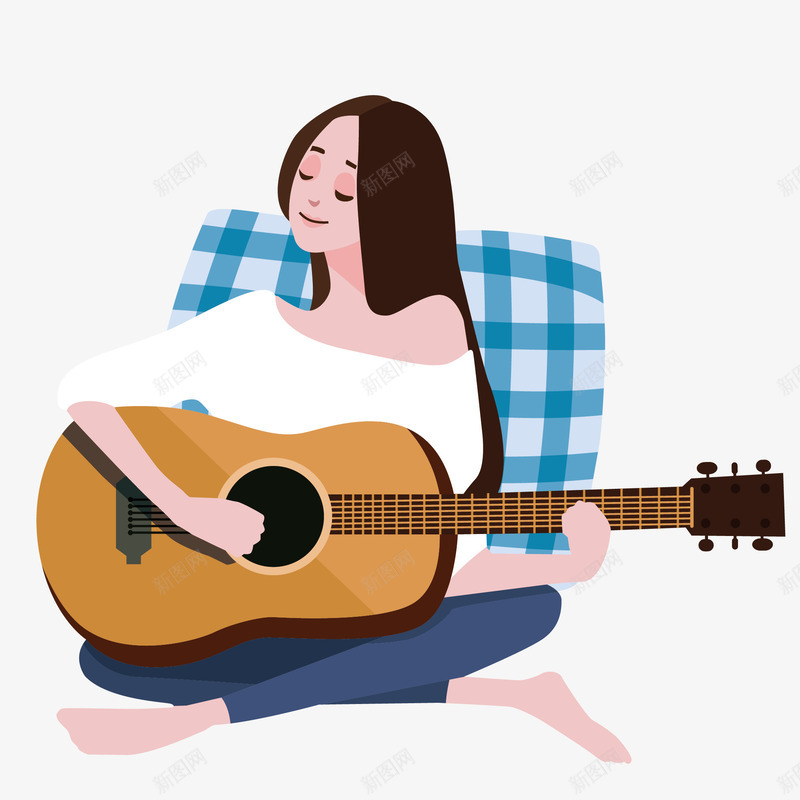 手绘弹吉他的小女孩png免抠素材_新图网 https://ixintu.com 乐器 卡通手绘 吉他 吉他社海报 女孩 小清新 水彩 音乐