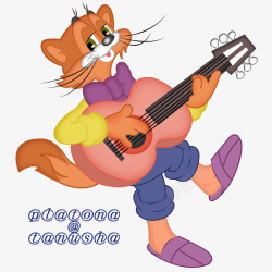 卡通弹吉他的猫素材