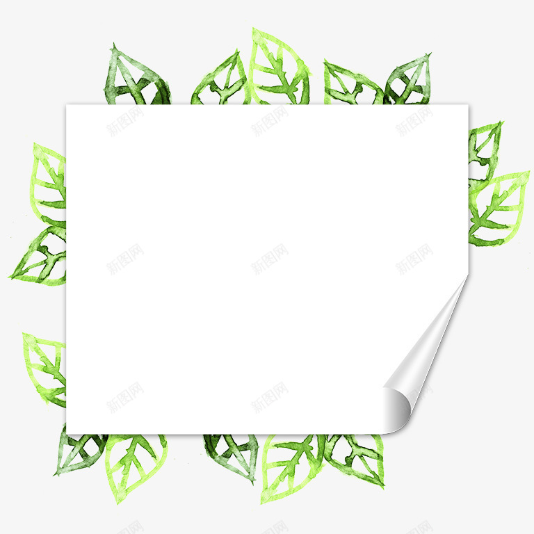 绿色叶子卷边空白纸png免抠素材_新图网 https://ixintu.com 卷边 叶子 手绘 清新 白纸 空白 绿叶 绿色