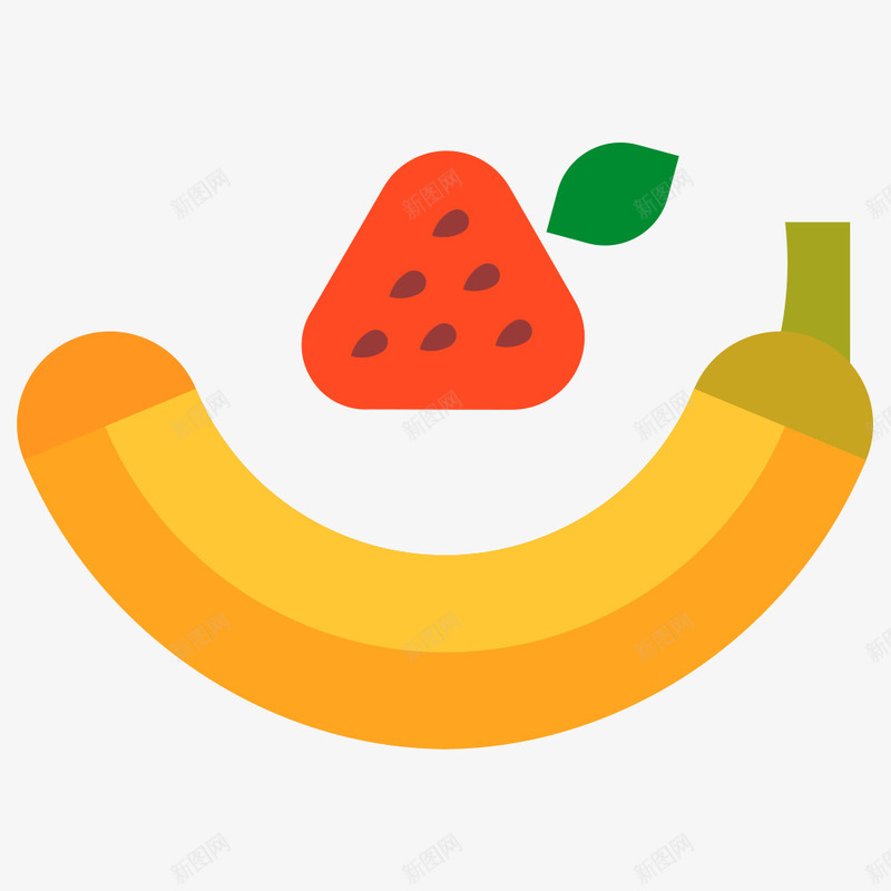 香蕉草莓png免抠素材_新图网 https://ixintu.com 一棵 卡通 手绘 水果 红色 草莓 香蕉 黄色