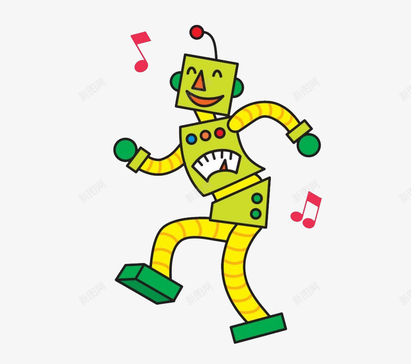开心机器人png免抠素材_新图网 https://ixintu.com 可爱 摇摆 绿色方块 舞动 音符