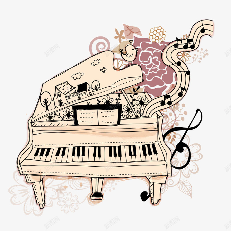 复古风卡通钢琴png免抠素材_新图网 https://ixintu.com 卡通钢琴 复古风 矢量钢琴 钢琴 音符