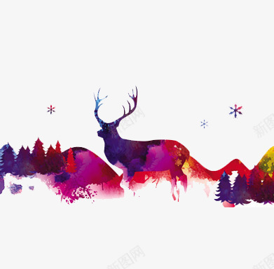圣诞驯鹿彩色元素png免抠素材_新图网 https://ixintu.com 圣诞元素 圣诞驯鹿 彩色 松树
