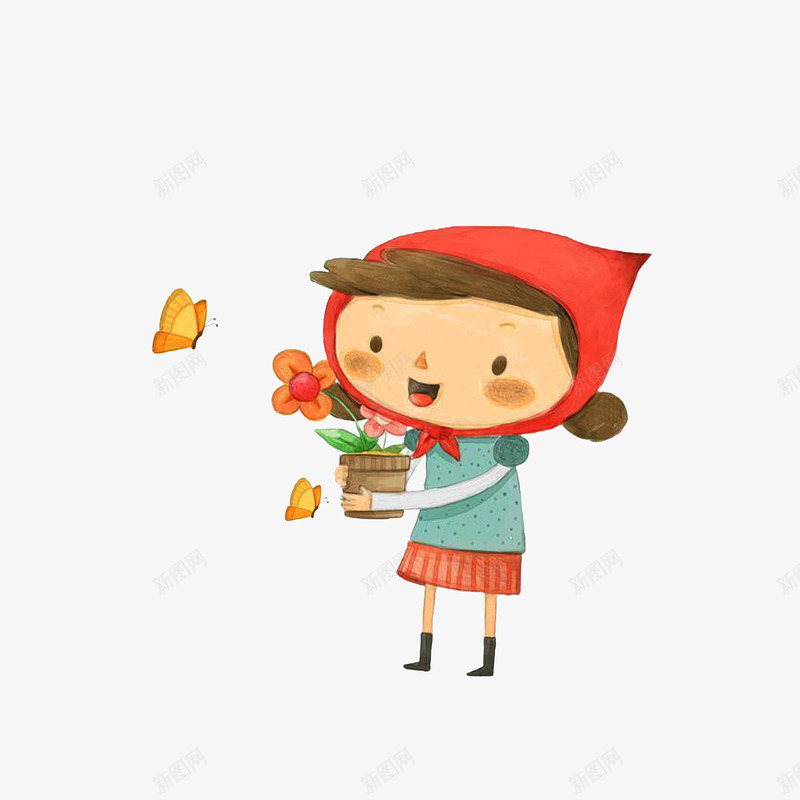 抱着花盆栽的女孩png免抠素材_新图网 https://ixintu.com 捧着花的女孩 红色帽子 花捧在 黄色蝴蝶