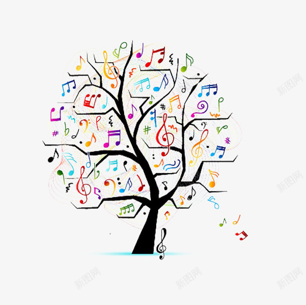 音乐树png免抠素材_新图网 https://ixintu.com 彩色的树 舞动的音符