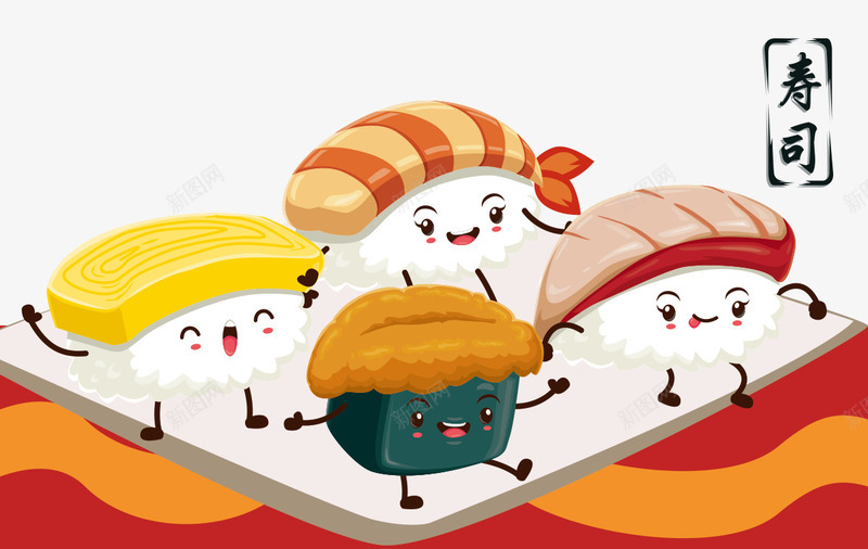 卡通手绘寿司面包png免抠素材_新图网 https://ixintu.com 免抠白色盘子 卡通 可爱 寿司 手绘 表情面包 面包