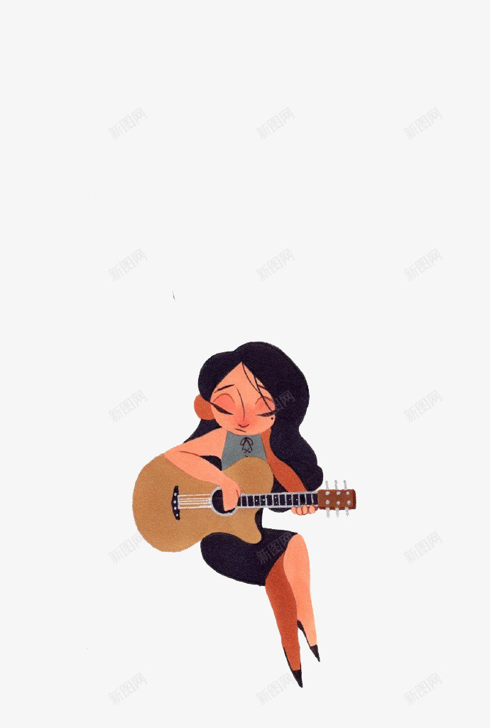 弹吉他的姑娘png免抠素材_新图网 https://ixintu.com 乐曲 儿童插画 卡通 卡通插画 可爱 民谣 童话