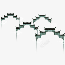 安徽徽派建筑边框简图灰色中国风建筑装饰高清图片