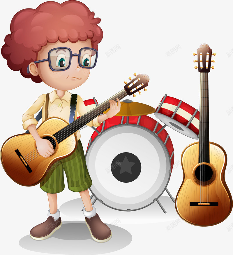 卡通儿童乐器png免抠素材_新图网 https://ixintu.com 儿童乐器 弹吉他 弹吉他的小男孩