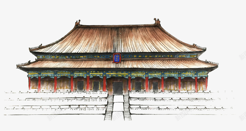 彩铅素描故宫png免抠素材_新图网 https://ixintu.com 中国风 创意 卡通 商务 彩色 手绘 故宫 素描