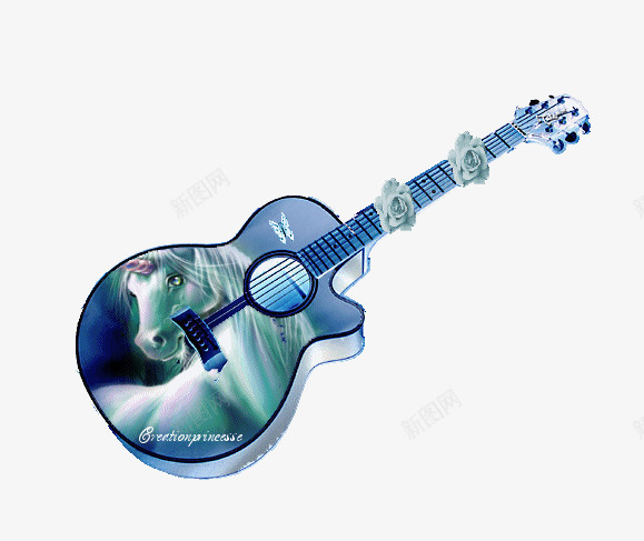 宝蓝色吉他png免抠素材_新图网 https://ixintu.com 乐器 吉他 星空 白马 设计