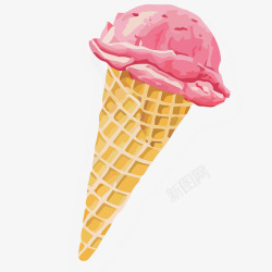 草莓味的冰激凌粉色草莓味蛋卷冰激凌高清图片