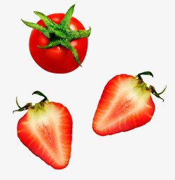 一半草莓草莓和西红柿高清图片