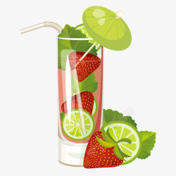 夏天草莓汁手绘冰冻草莓汁冷饮插画矢量图高清图片