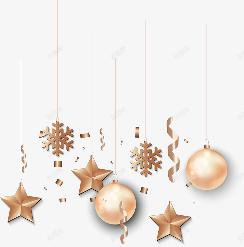 圣诞节金色圣诞球png免抠素材_新图网 https://ixintu.com 圣诞节吊球 圣诞节装饰 星星装饰 金色丝带 金色圣诞球 金色星星