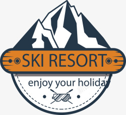 滑雪场冬季手绘雪山标签矢量图高清图片