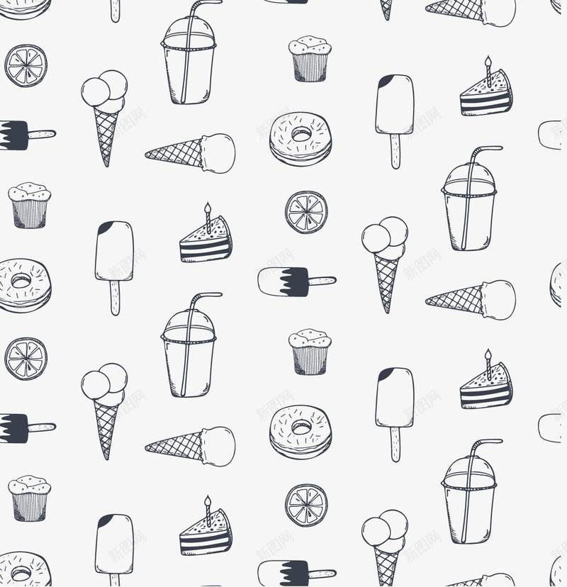 冰淇淋矢量图ai免抠素材_新图网 https://ixintu.com 冰淇淋 柠檬 甜品 雪糕 饮料 黑白线稿 矢量图