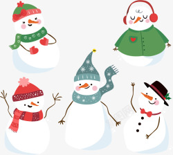 听音乐的雪人五个可爱圣诞雪人高清图片